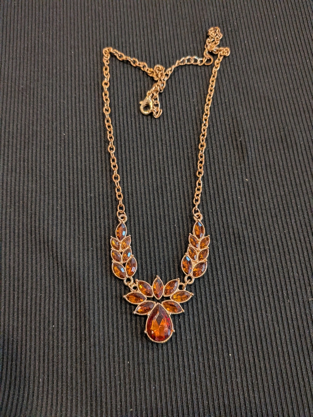 Gold-Tone Amber Tone Crystal Statement Necklace 10"